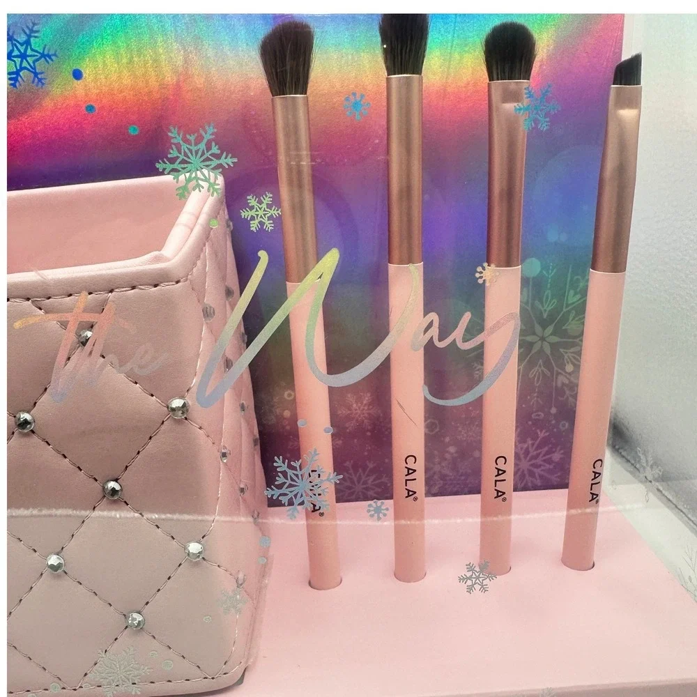 CALA 8‎ Pc Face & Eye Brush Set w Holder Pink Sparkle NIB